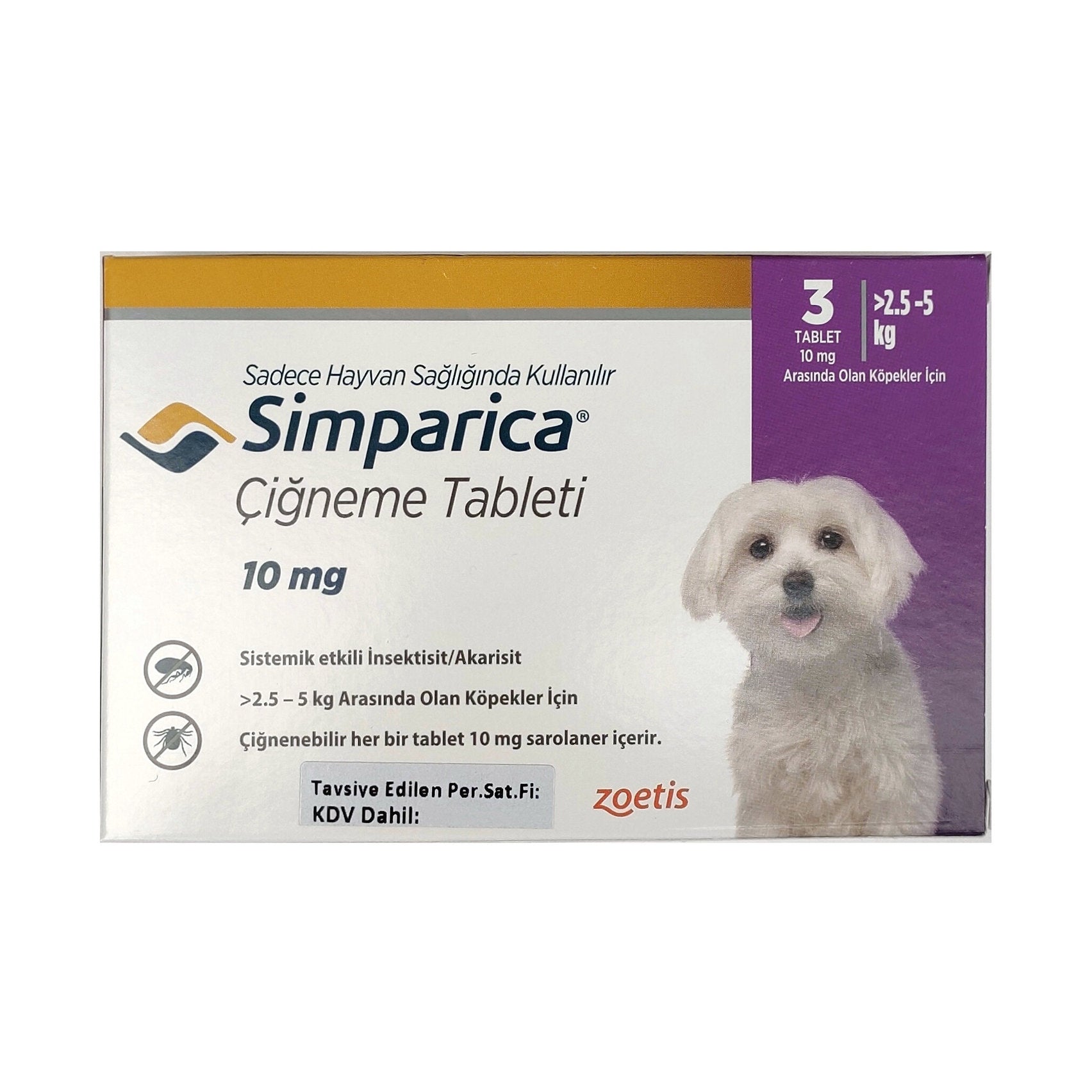 Zoetis Simparica 2.5-5 Kg Köpekler için Çiğneme Tableti / 3 adet