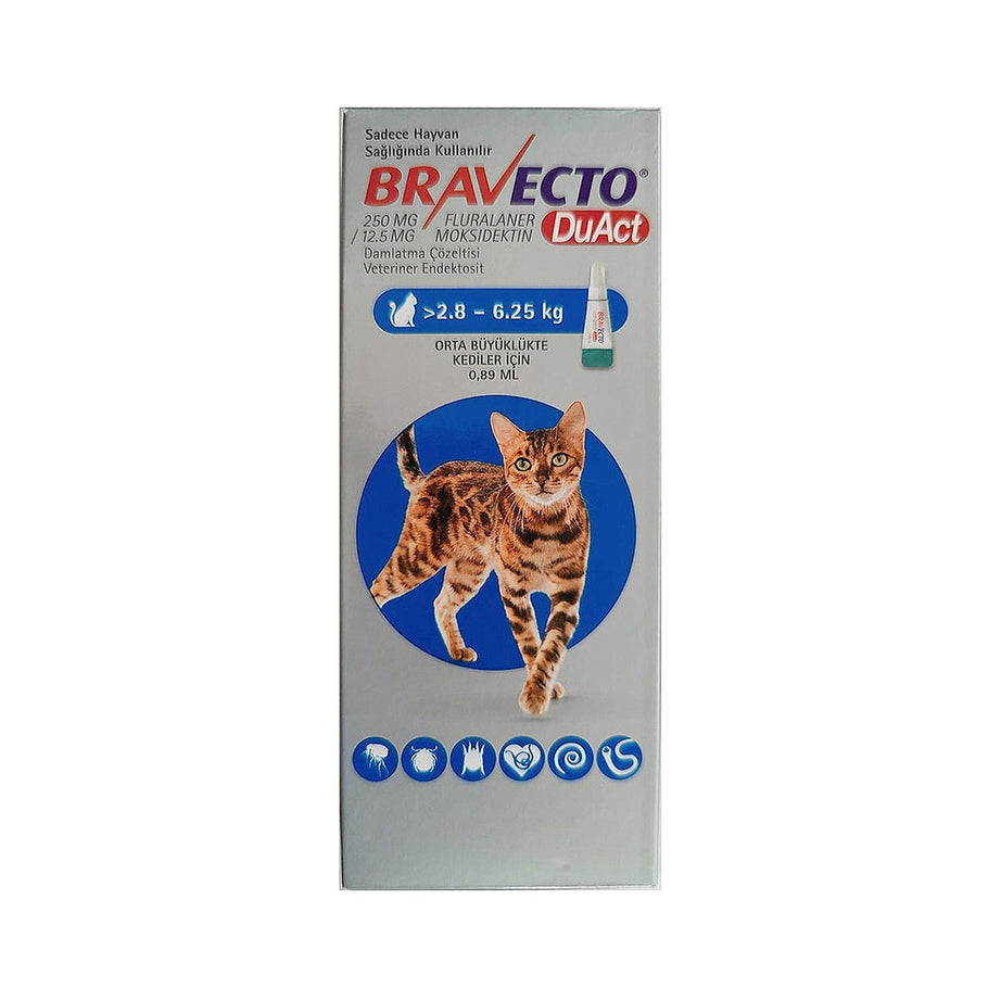 Bravecto DuAct 2.8 - 6.25kg Kediler İçin Damla (0.89ml) 1 Tüp